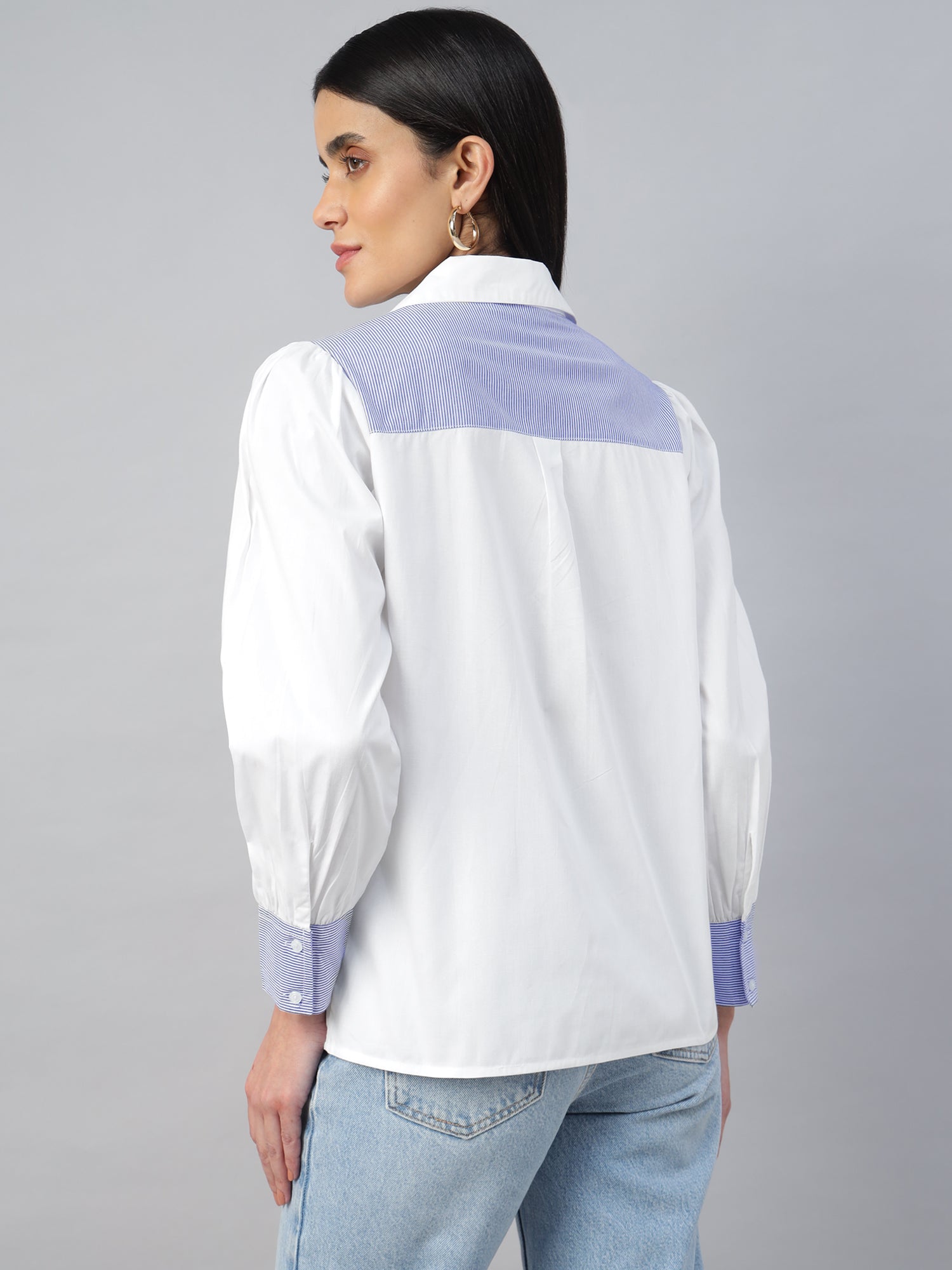 Women’s Contrast Striped Gathered Full-Sleeve Shirt-2955