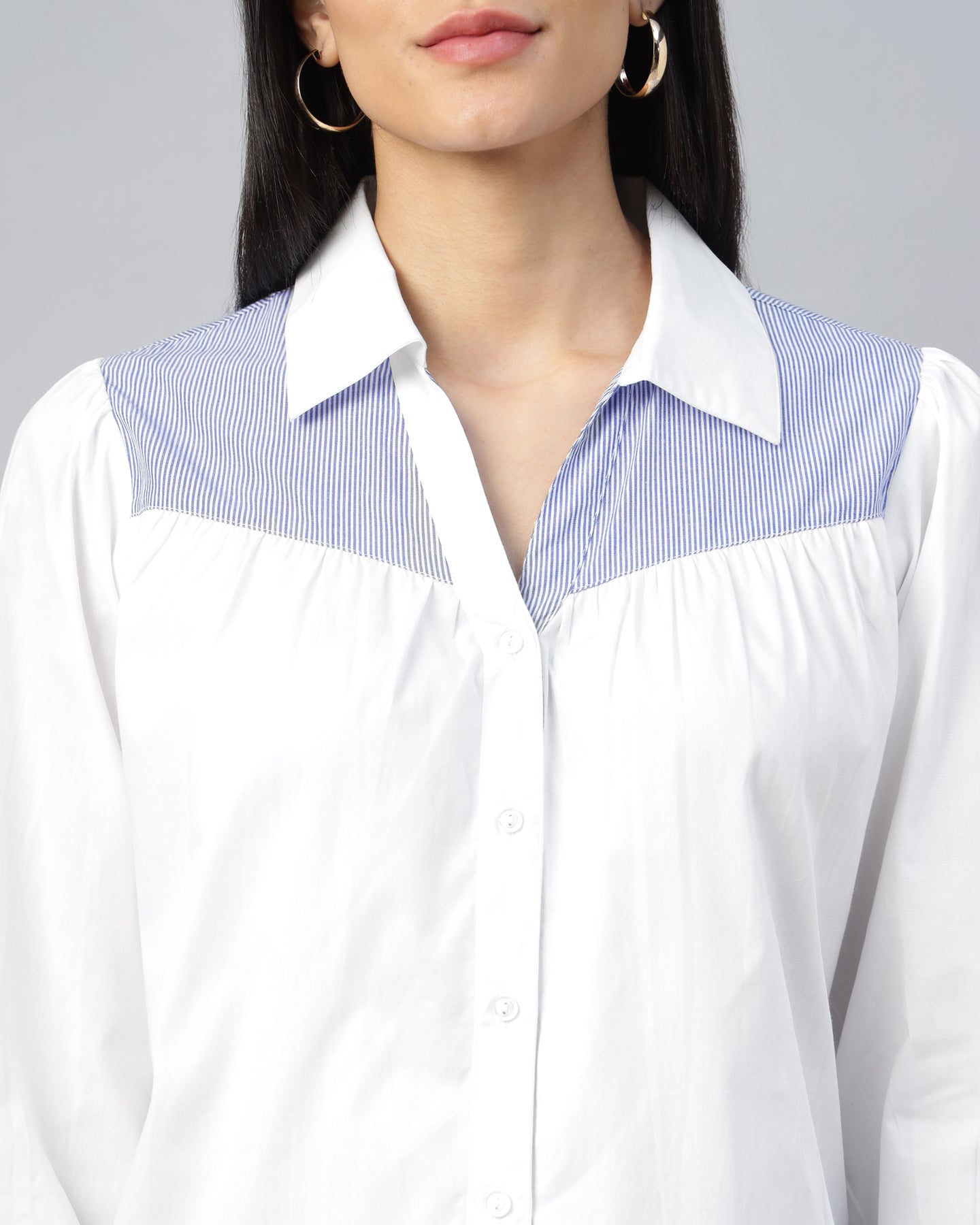 Women’s Contrast Striped Gathered Full-Sleeve Shirt-2955