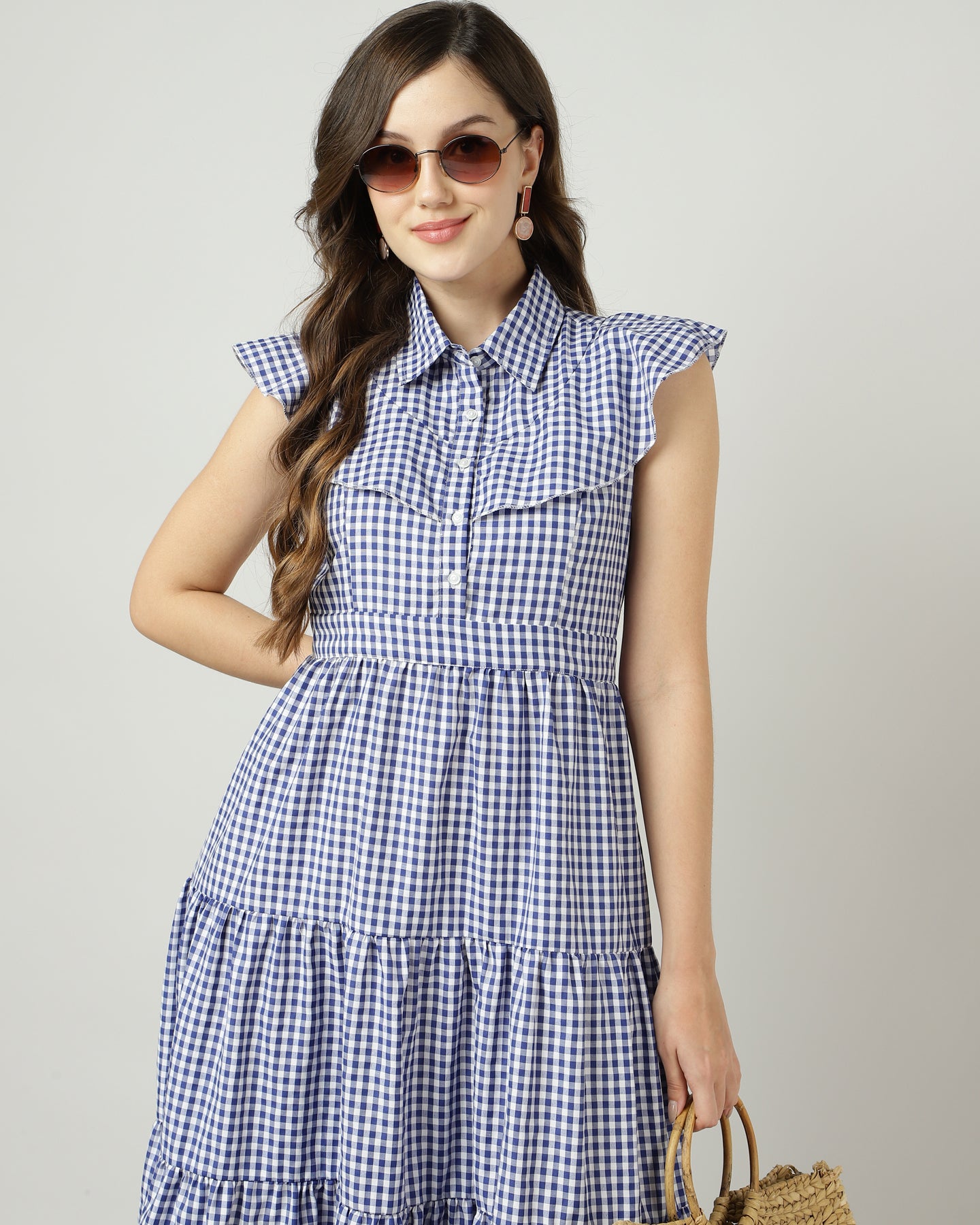 Blue Gingham Tiered Maxi Dress - 2890