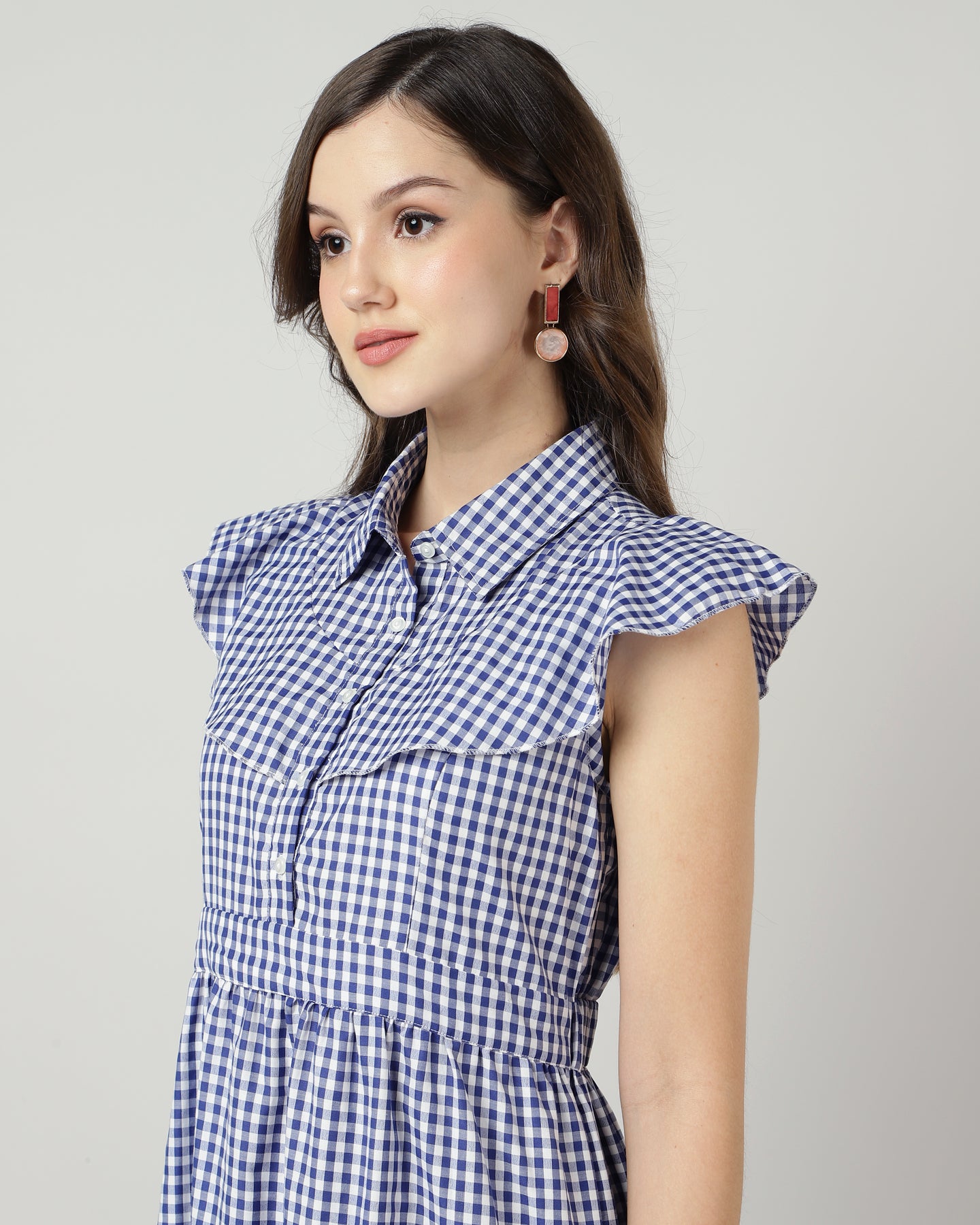 Blue Gingham Tiered Maxi Dress - 2890