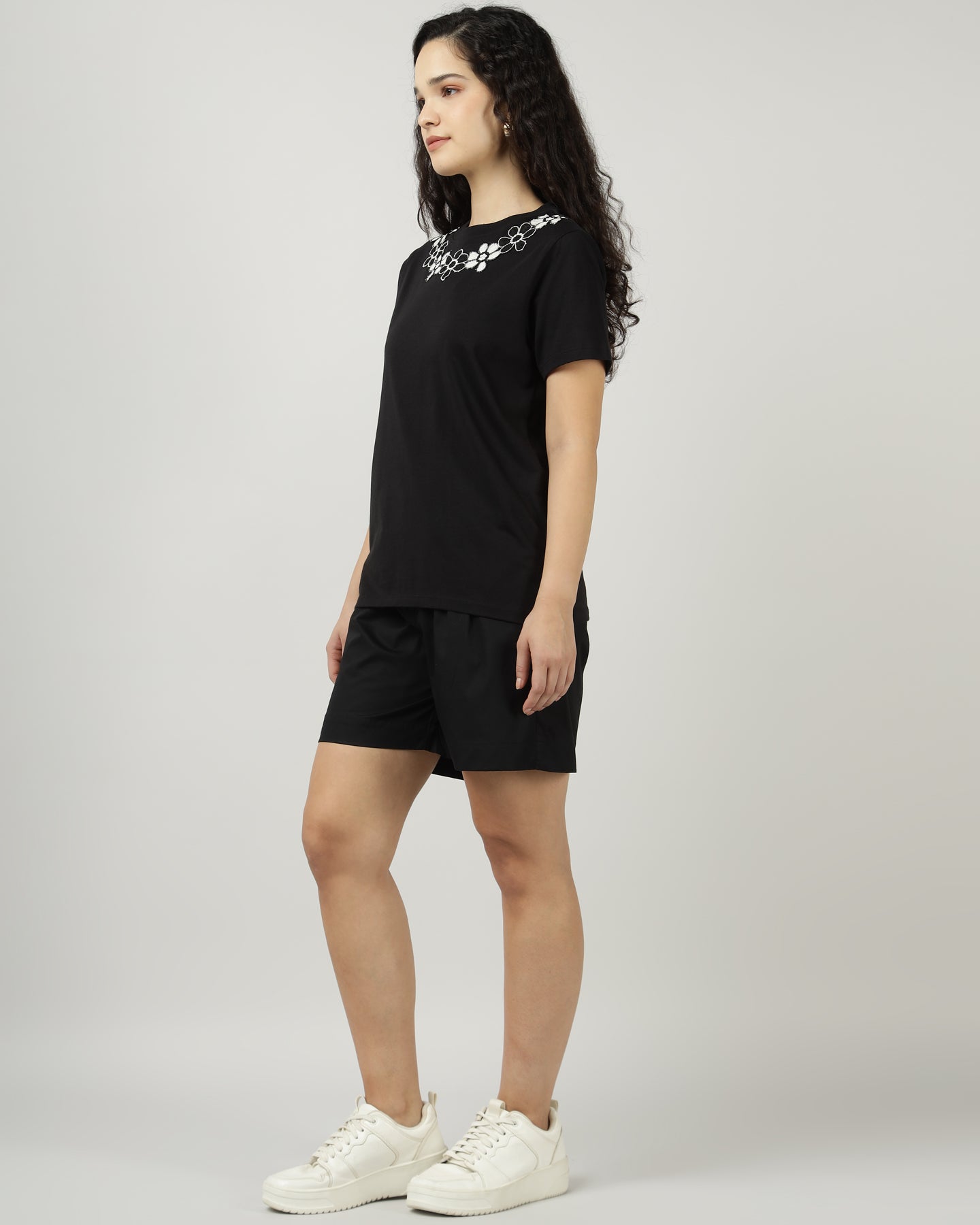 Black with Lace Appliqué Co-Ord Set - 3043