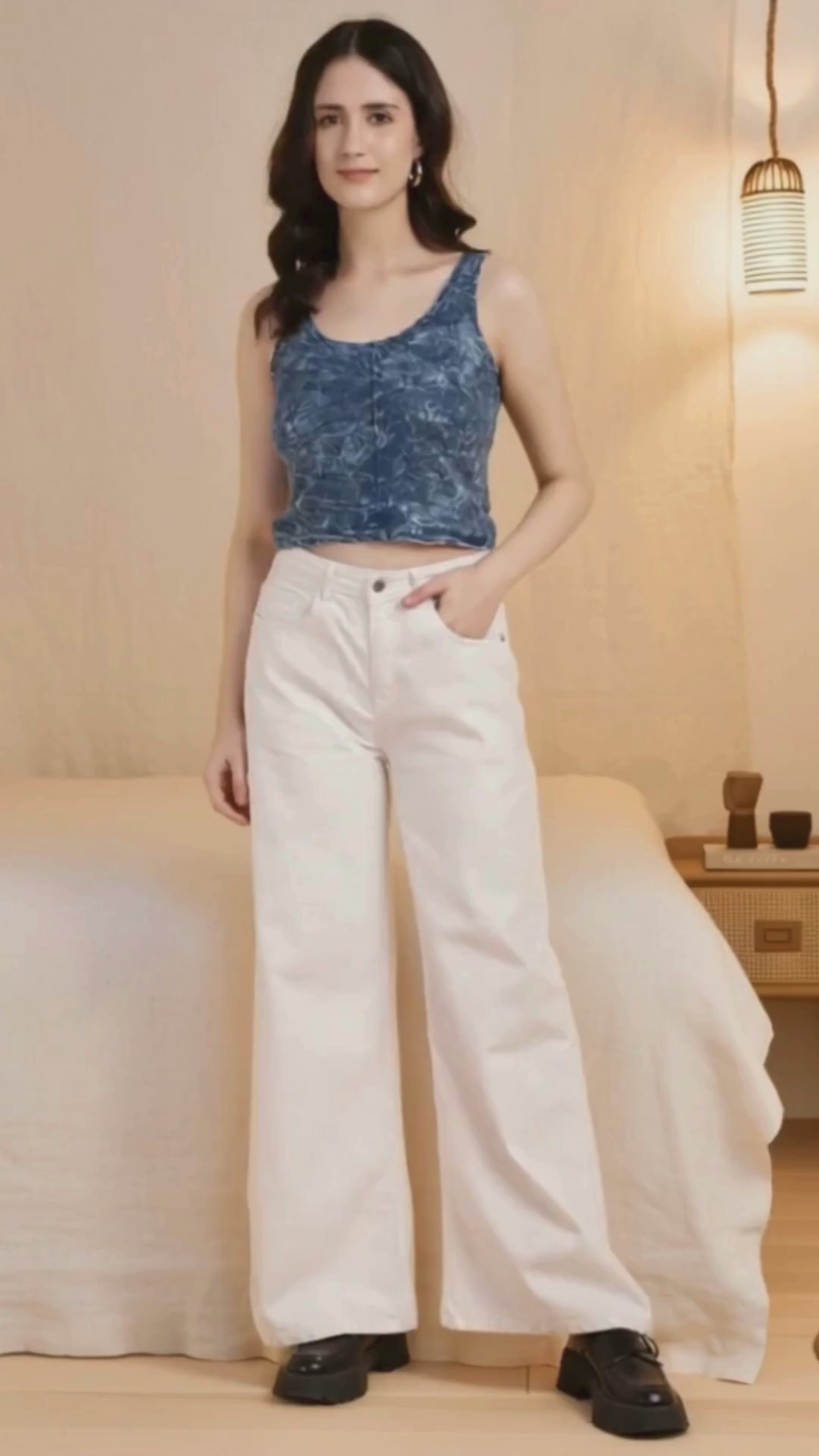 Towel Wash Indigo Crop Top-2863