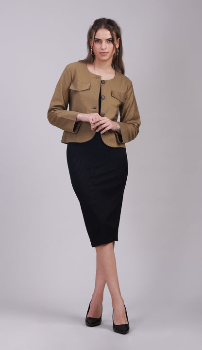 Brown Full-Sleeve Button-Up Jacket with Pockets- 3070