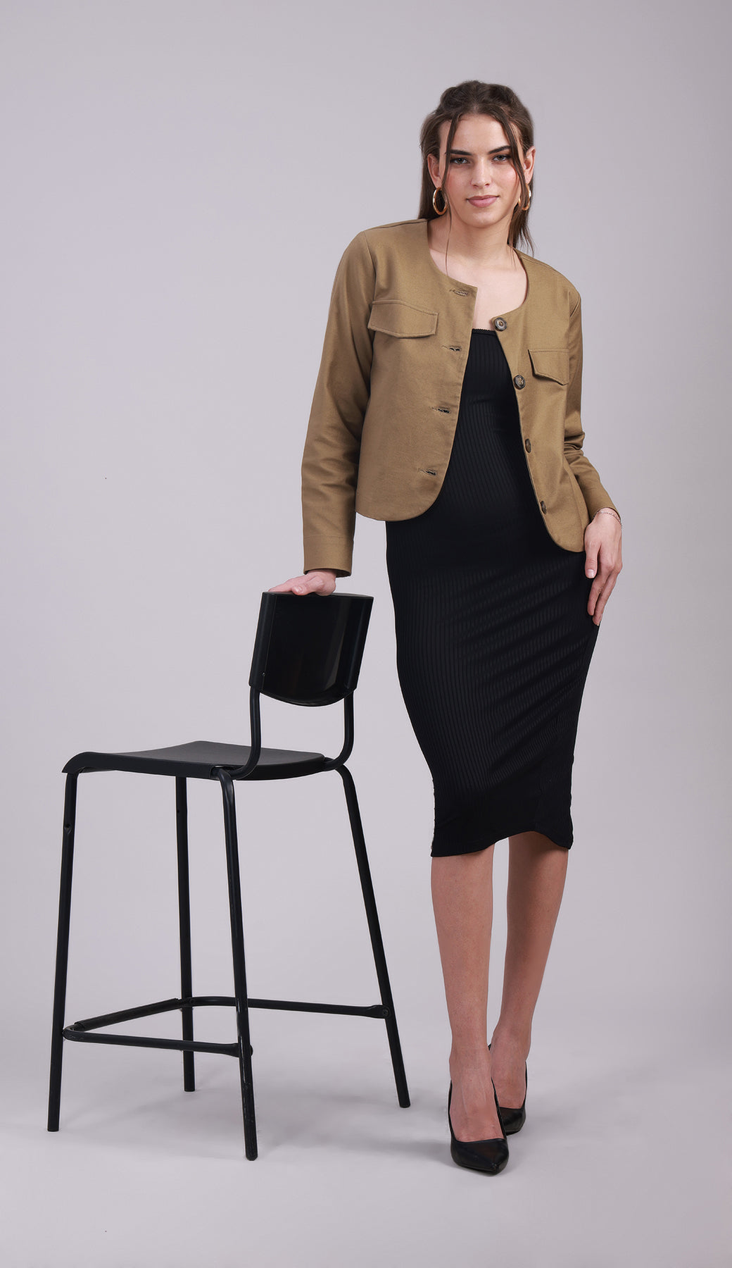 Brown Full-Sleeve Button-Up Jacket with Pockets- 3070