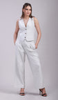 Off-White V-neck vest with Korean pants Co-ord set - 3077