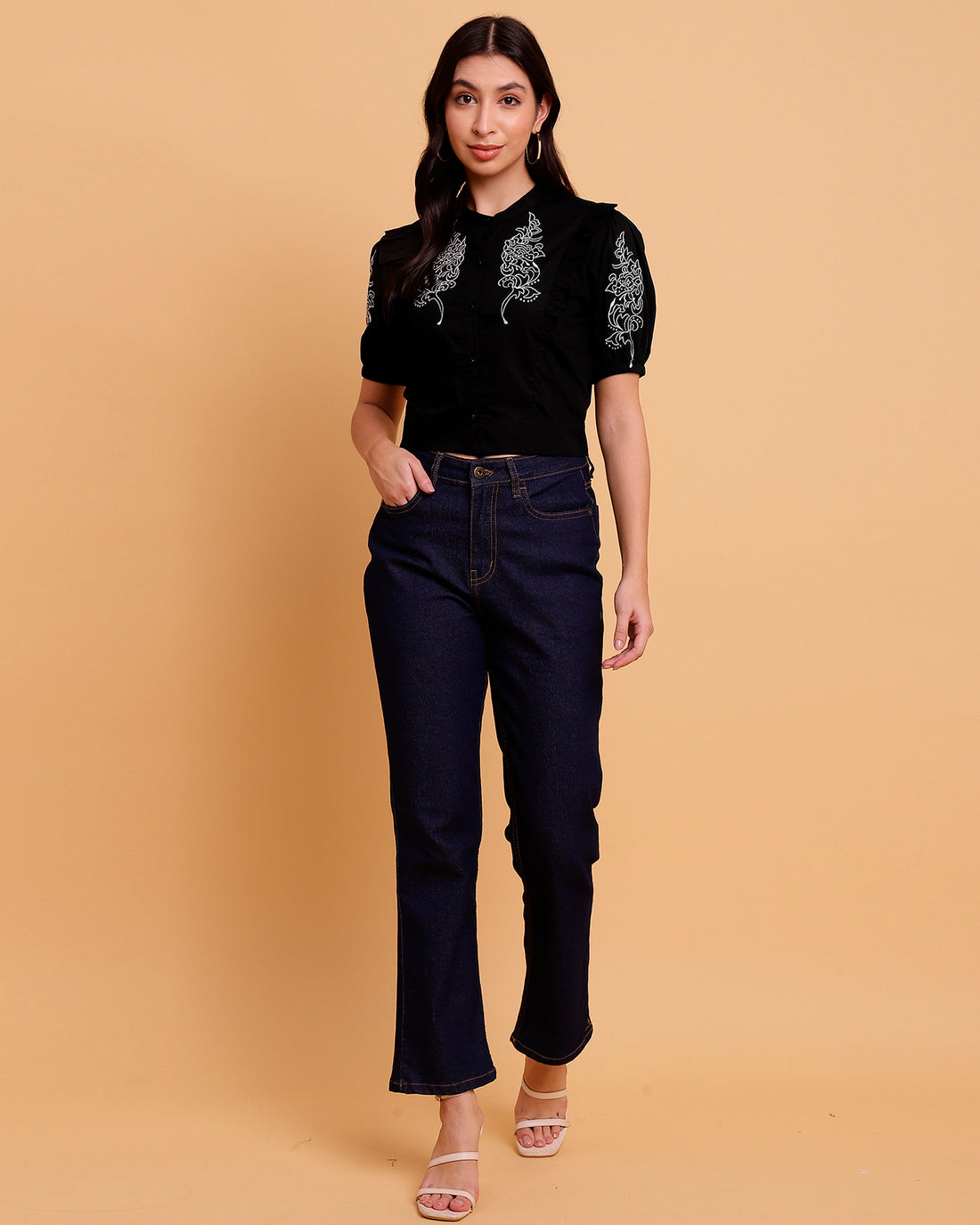 Black embroidered poplin shirt -