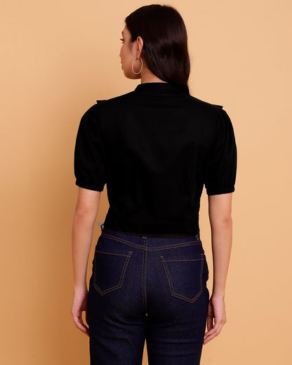 Black embroidered poplin shirt -