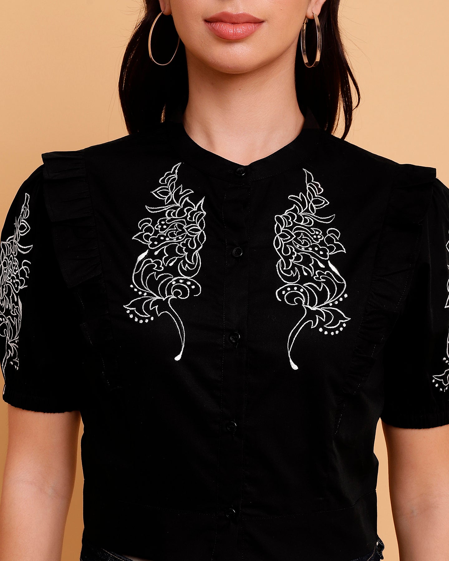 Black embroidered poplin shirt -