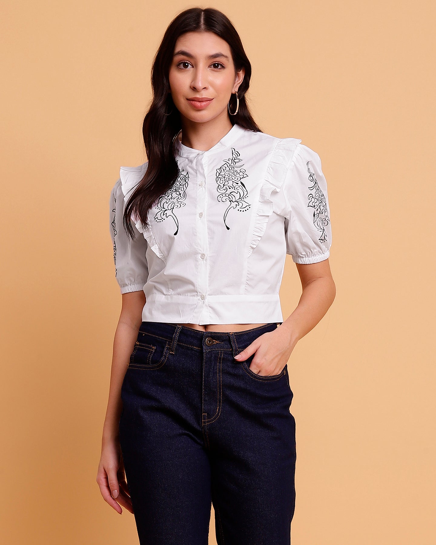 White poplin shirt with embroidery