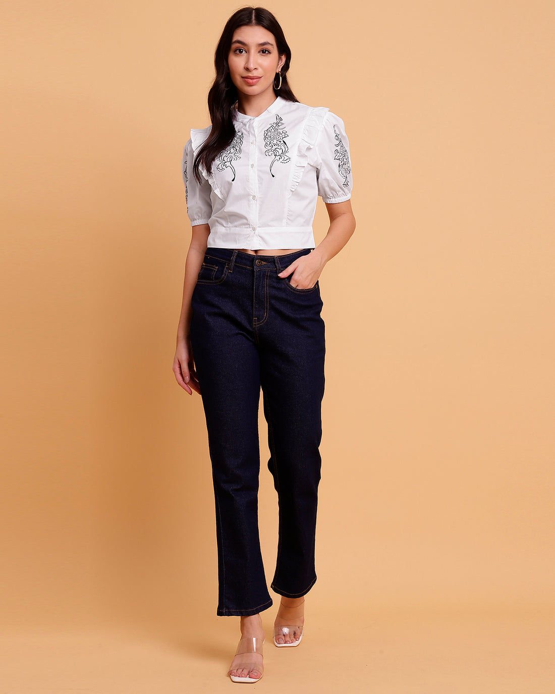 White poplin shirt with embroidery