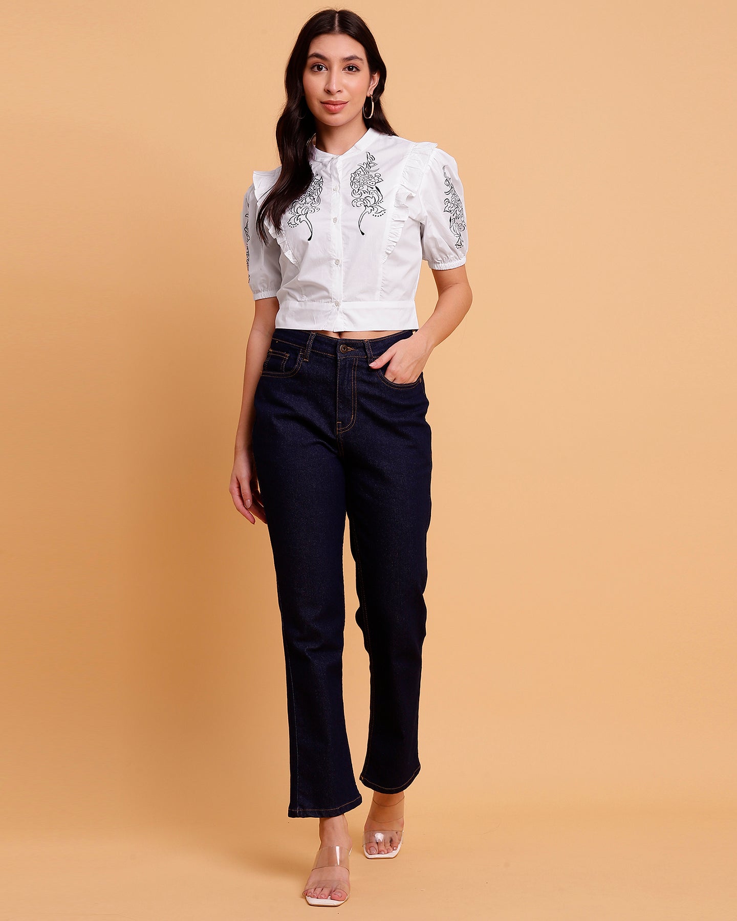 White poplin shirt with embroidery