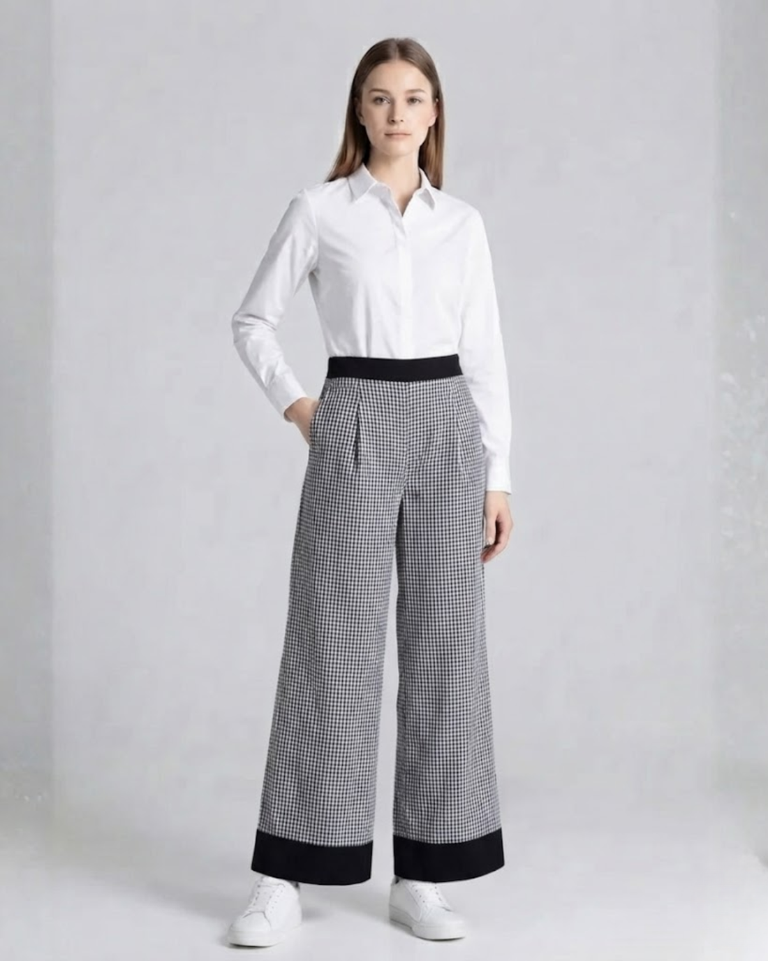 Sands of India Women’s Black Gingham Wide-Leg Trousers with Pockets – Casual Pants - 3126