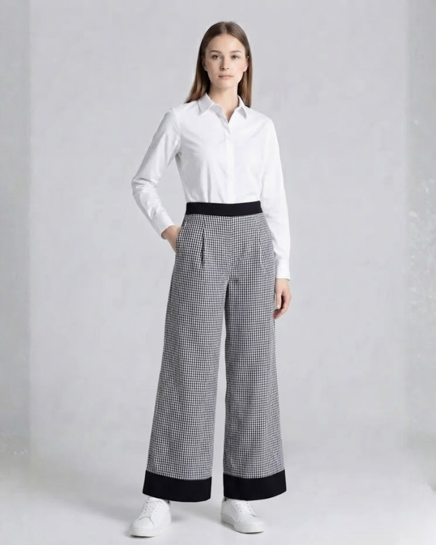 Sands of India Women’s Black Gingham Wide-Leg Trousers with Pockets – Casual Pants - 3126