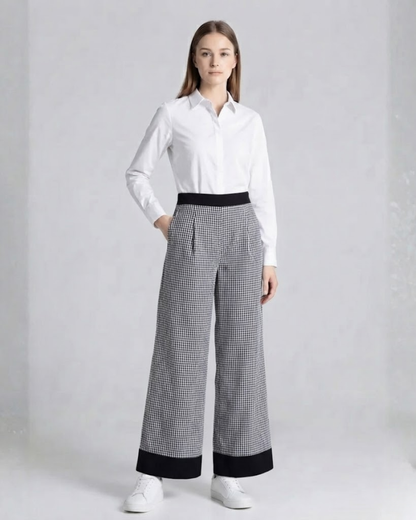 Sands of India Women’s Black Gingham Wide-Leg Trousers with Pockets – Casual Pants - 3126
