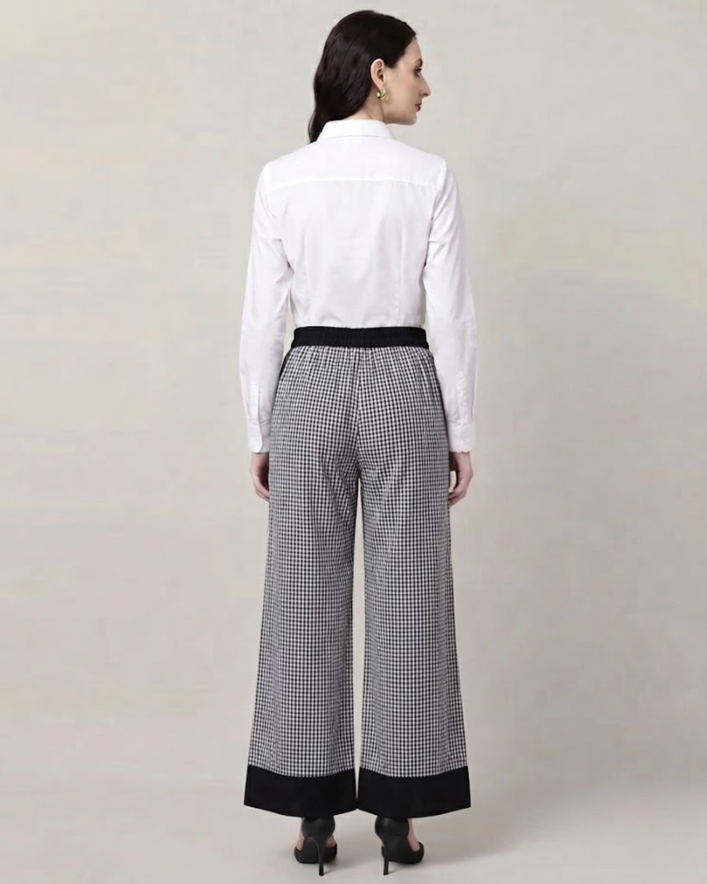 Sands of India Women’s Black Gingham Wide-Leg Trousers with Pockets – Casual Pants - 3126