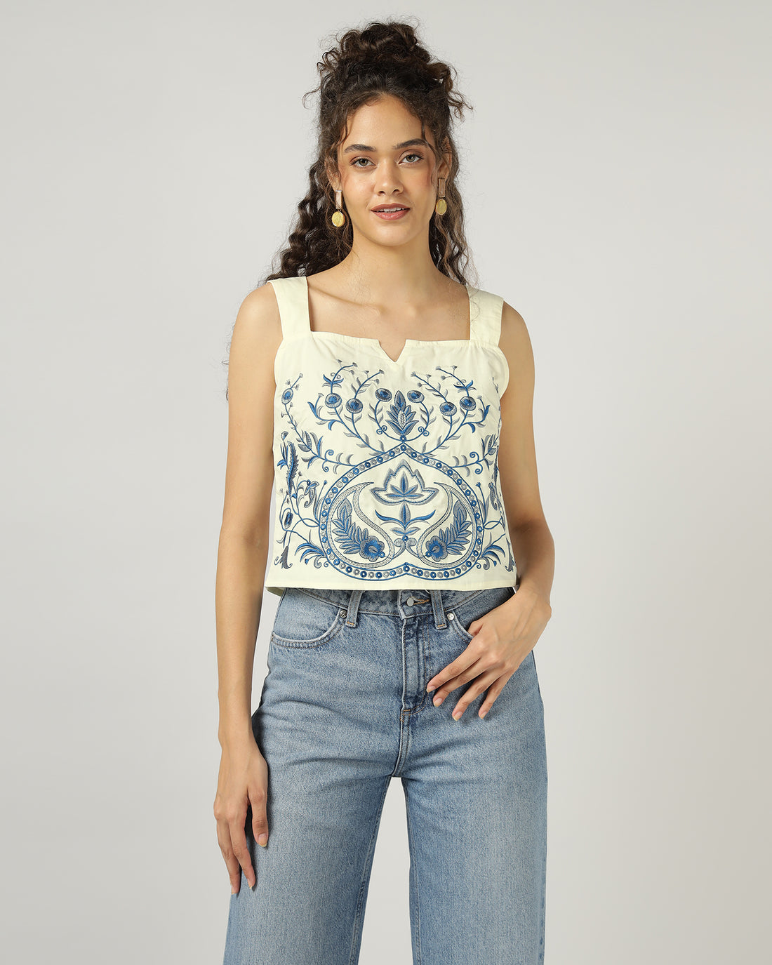 Off white Fully embroidered strap top - 3042