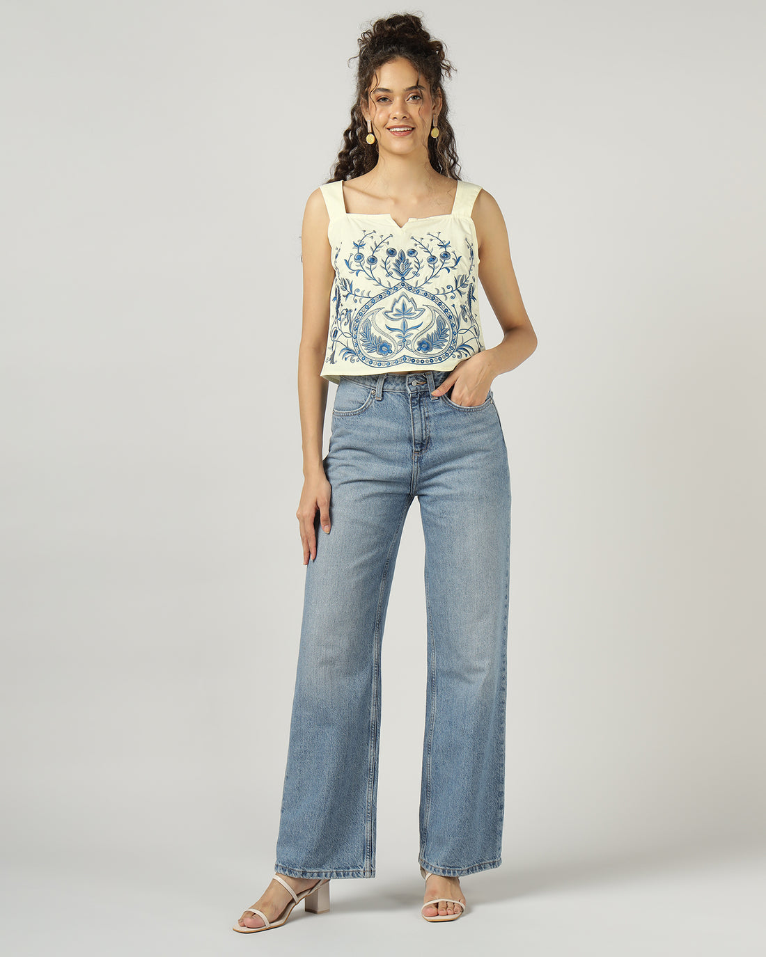 Off white Fully embroidered strap top - 3042