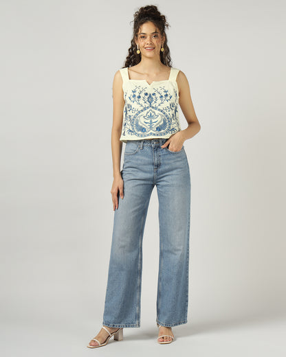 Off white Fully embroidered strap top - 3042