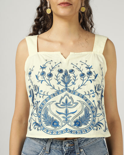 Off white Fully embroidered strap top - 3042