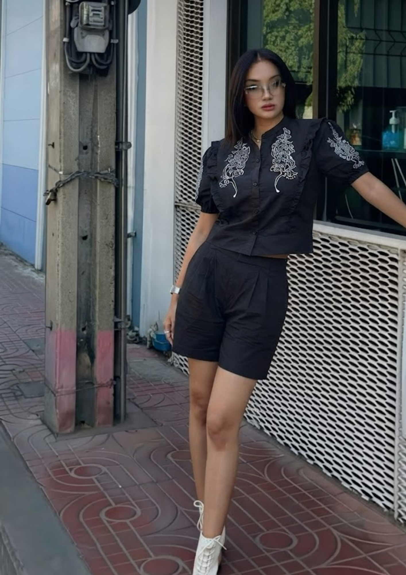 Women’s Black Embroidered Poplin Co-ord Set – Two-Piece Outfit - 1552
