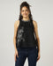Women's Black Halter neck Organza Top with Floral Embroidery- 3054