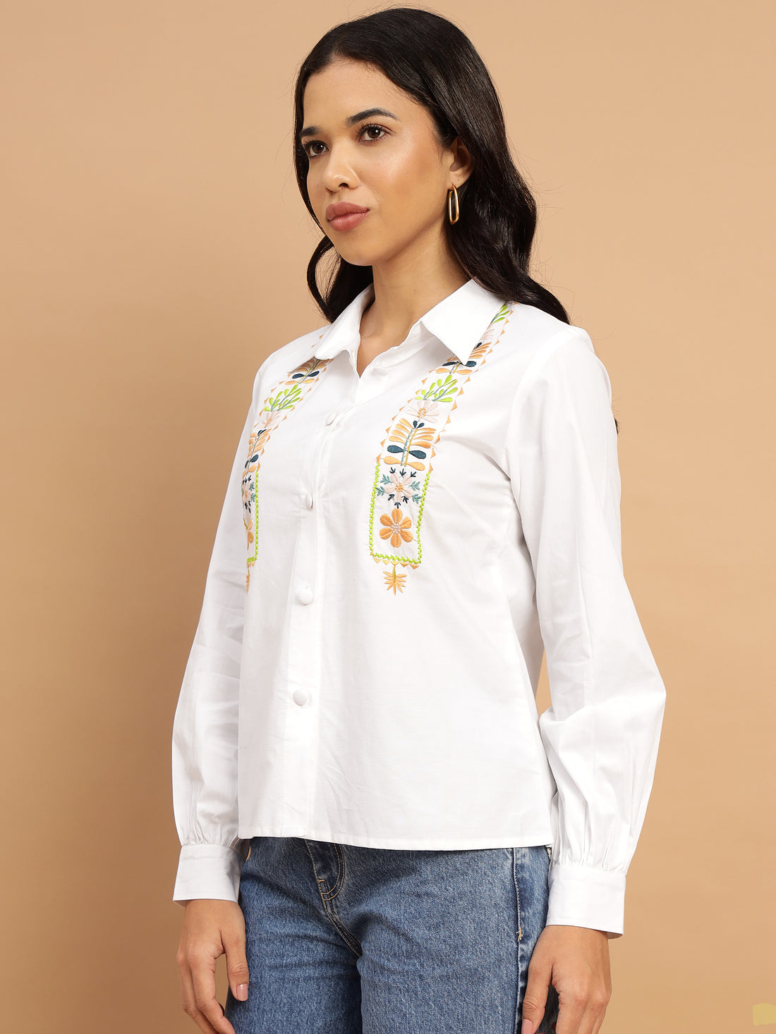 White Shirt with Parallel Cradle Embroidery - 2812