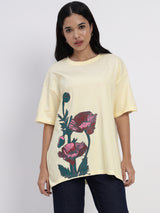 Oversized cotton top in soft lavender featuring a beautiful floral pattern -2855