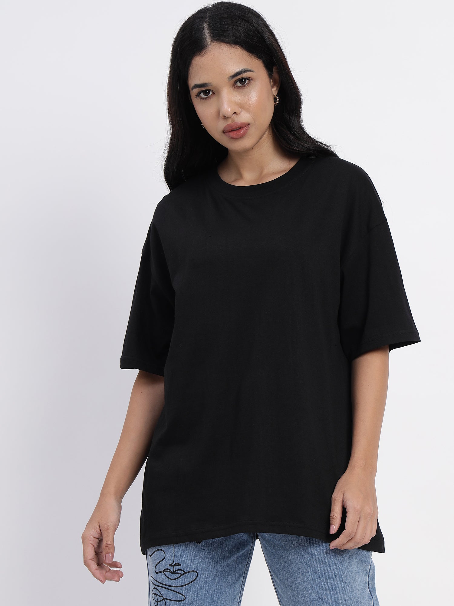 Black Oversize Unisex T-Shirt with Asian Graphic Print -2849