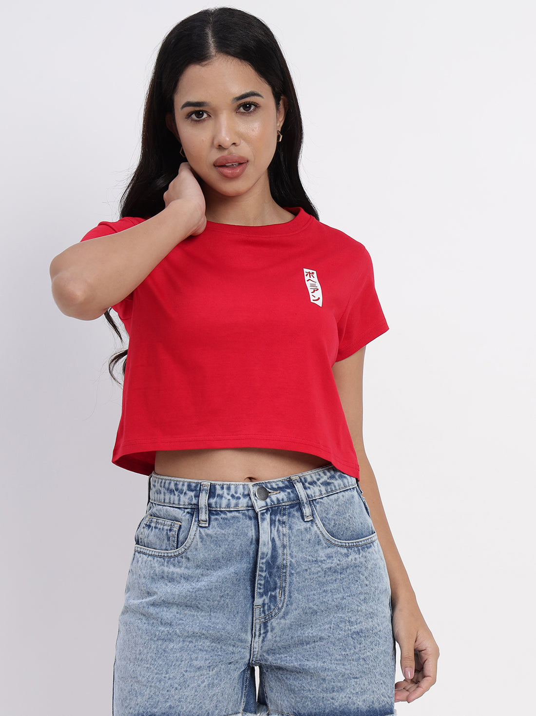 Red crop top with Treasure Trove print -2842