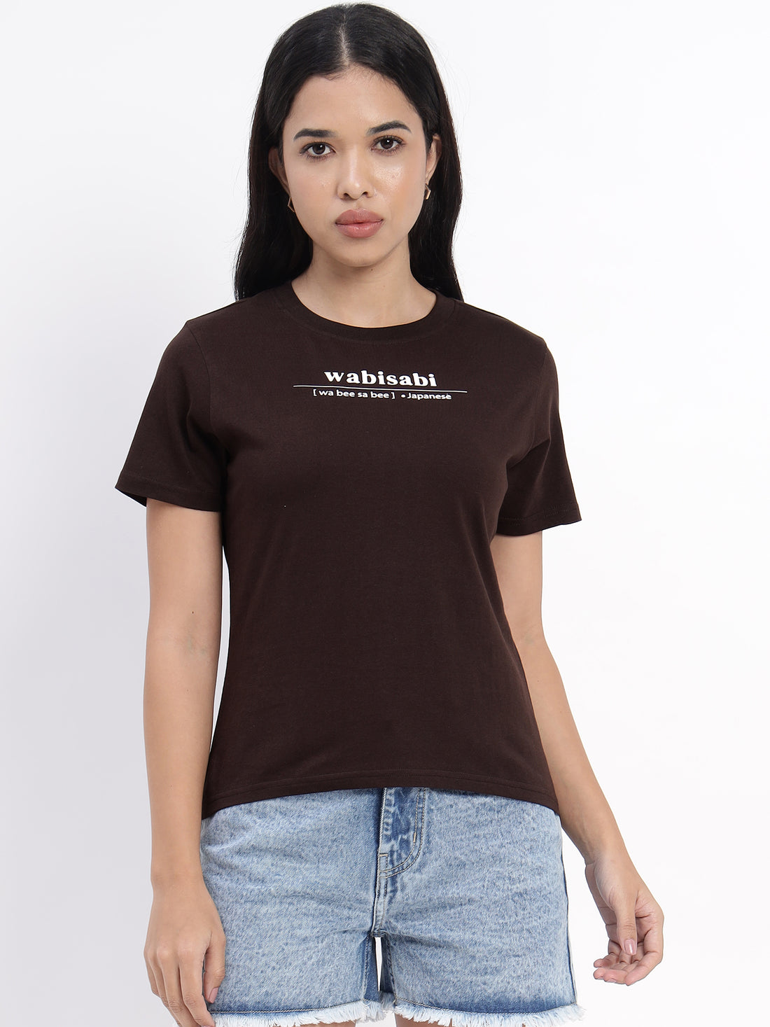 Regular fit T-shirt in coffee color with bold typographic print - 2859