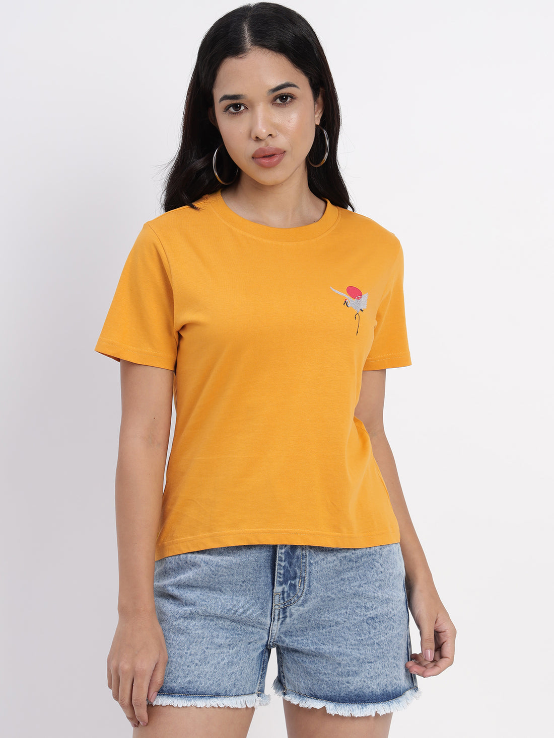 Flamingo Print yellow regular t-shirt- 2861