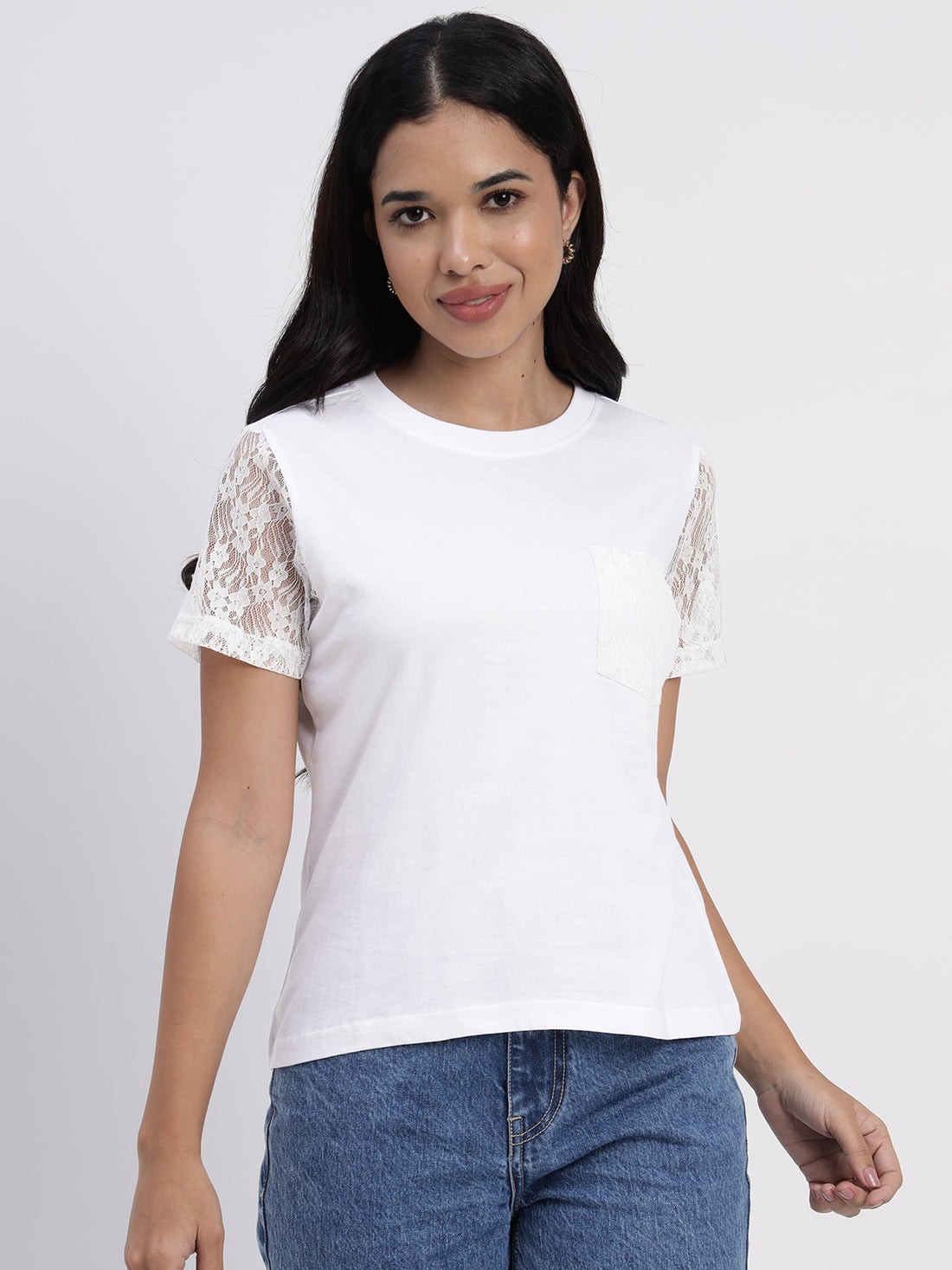 White Casual Lace Tee - 2857