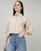 Women’s Striped Bell-Sleeve Crop Shirt  - 2987