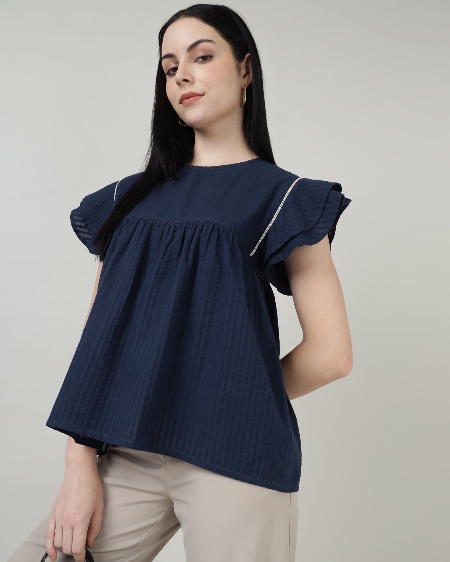 Indigo Breeze Ruffle Top- 2997