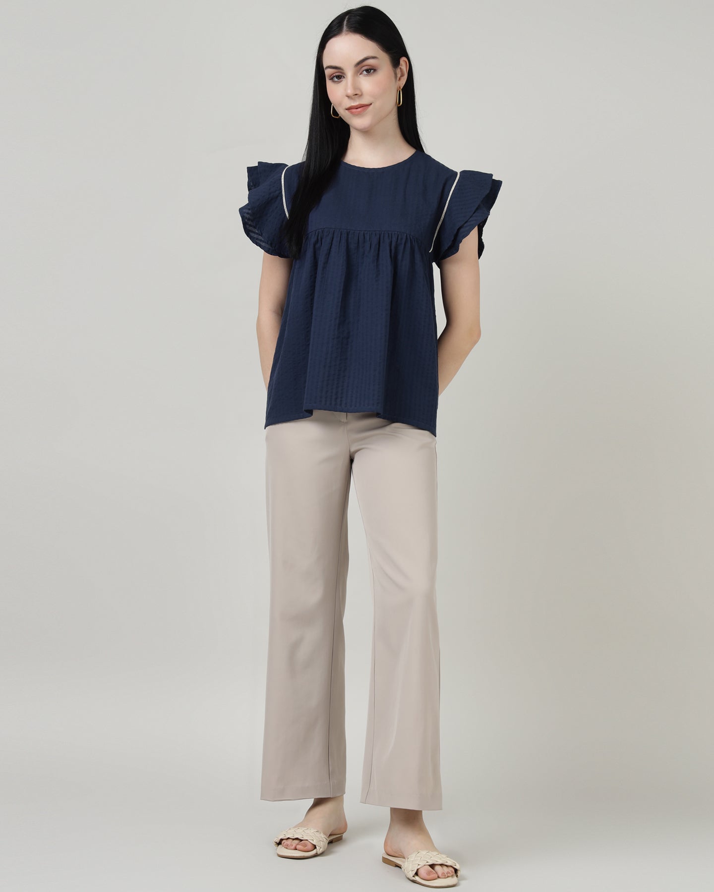 Indigo Breeze Ruffle Top- 2997