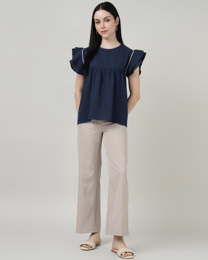 Indigo Breeze Ruffle Top- 2997