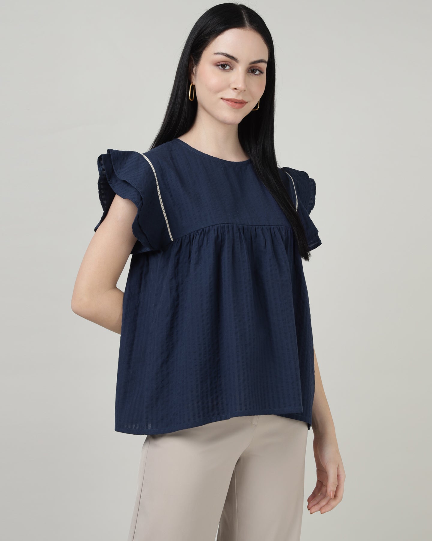 Indigo Breeze Ruffle Top- 2997