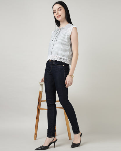 Green Lace with front tie-up shirt top -2965