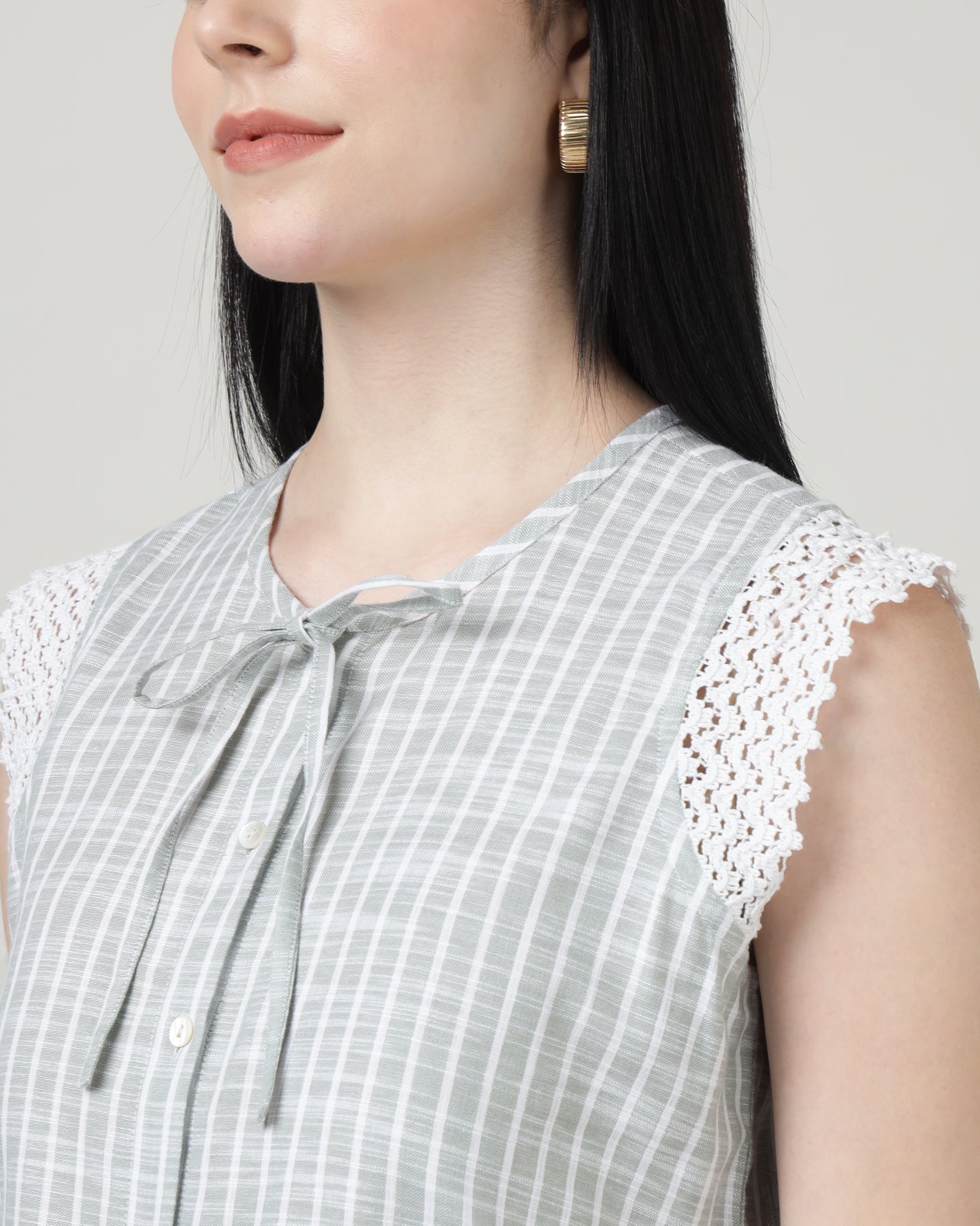 Green Lace with front tie-up shirt top -2965