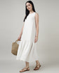 Women’s White Textured Maxi Dress with Gathered Hem  - 2982