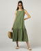 Women’s Green Sleeveless Maxi Dress with Gathered Hem - 3045