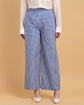 Women’s Blue Gingham Wide-Leg Slip-On Trousers – Casual Pants-2909