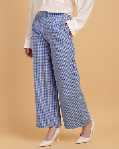 Gingham Wide-Leg Slip-On Trousers-2909