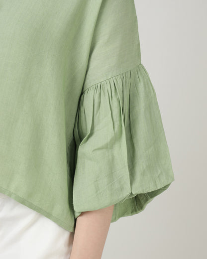 GREEN LINEN BELL SLEEVE SHIRT- 3002