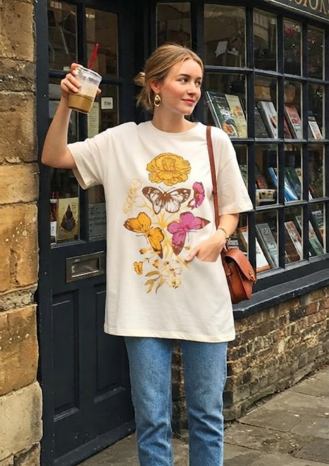 Sands Of India Floral print Ivory-colored oversize T-shirt - 2773