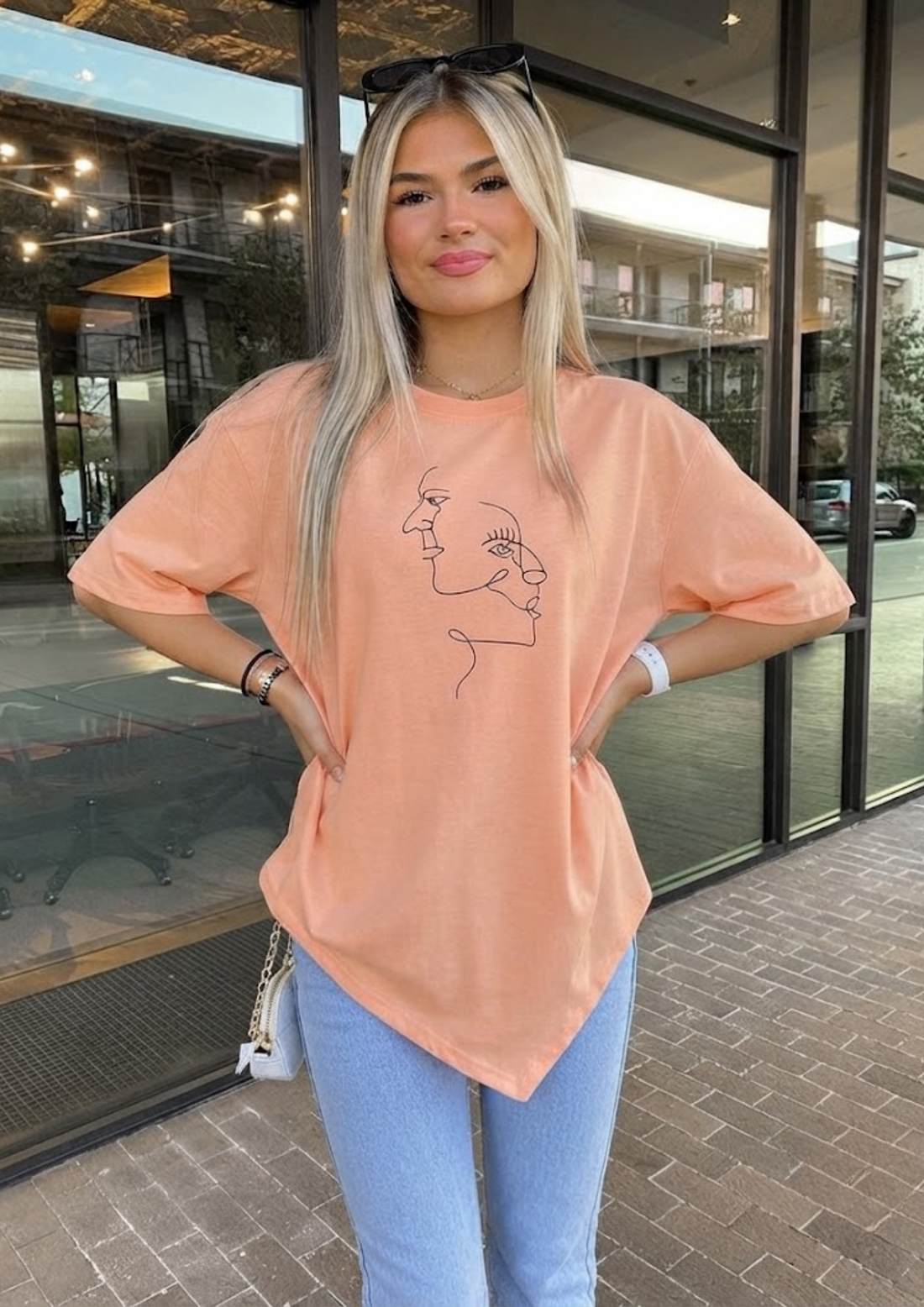Sands Of India Peach-coloured  T-shirt with abstract face print- 2774