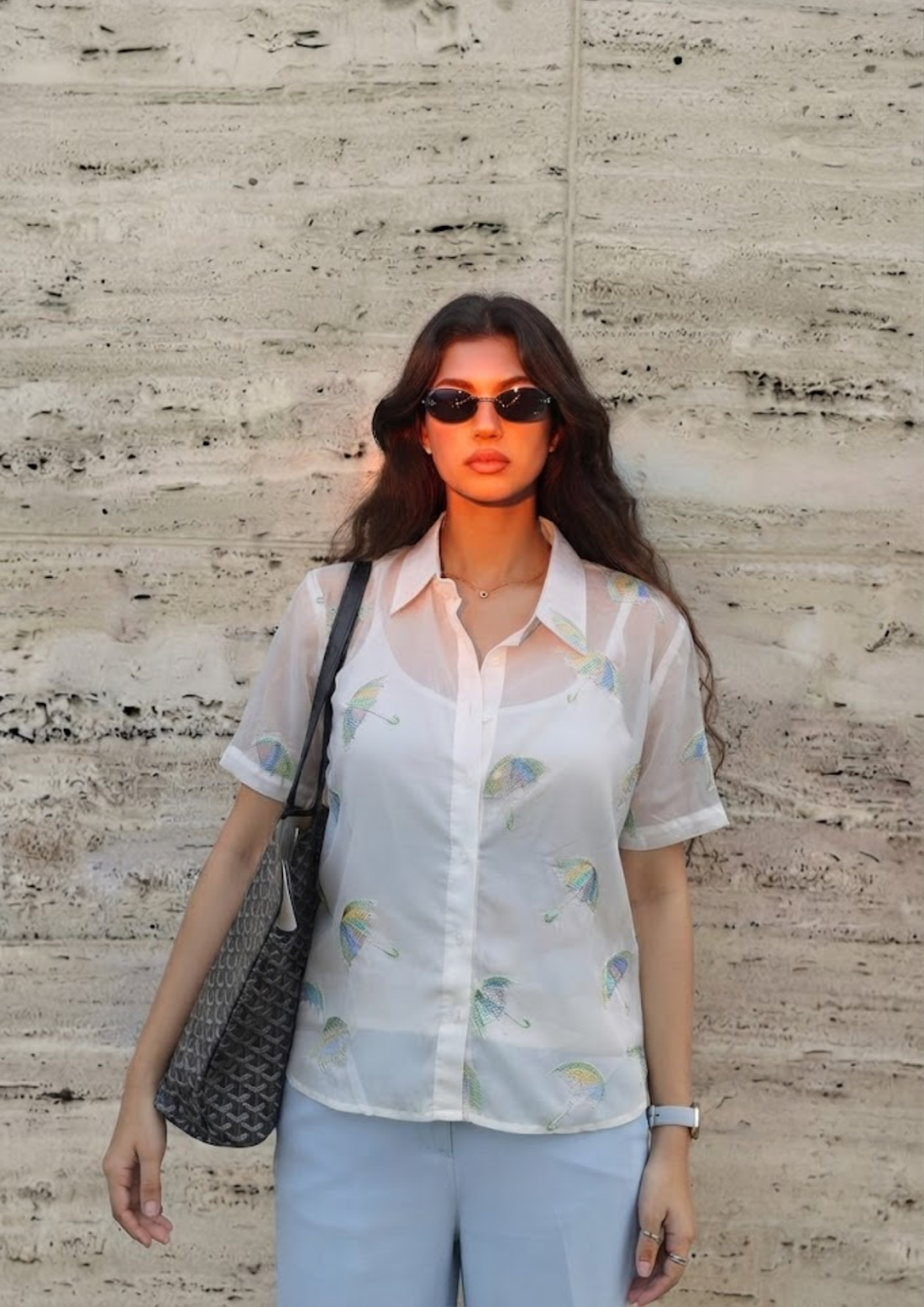 Sands Of India White Umbrella embroidered Organza shirt with Camisole - 2818