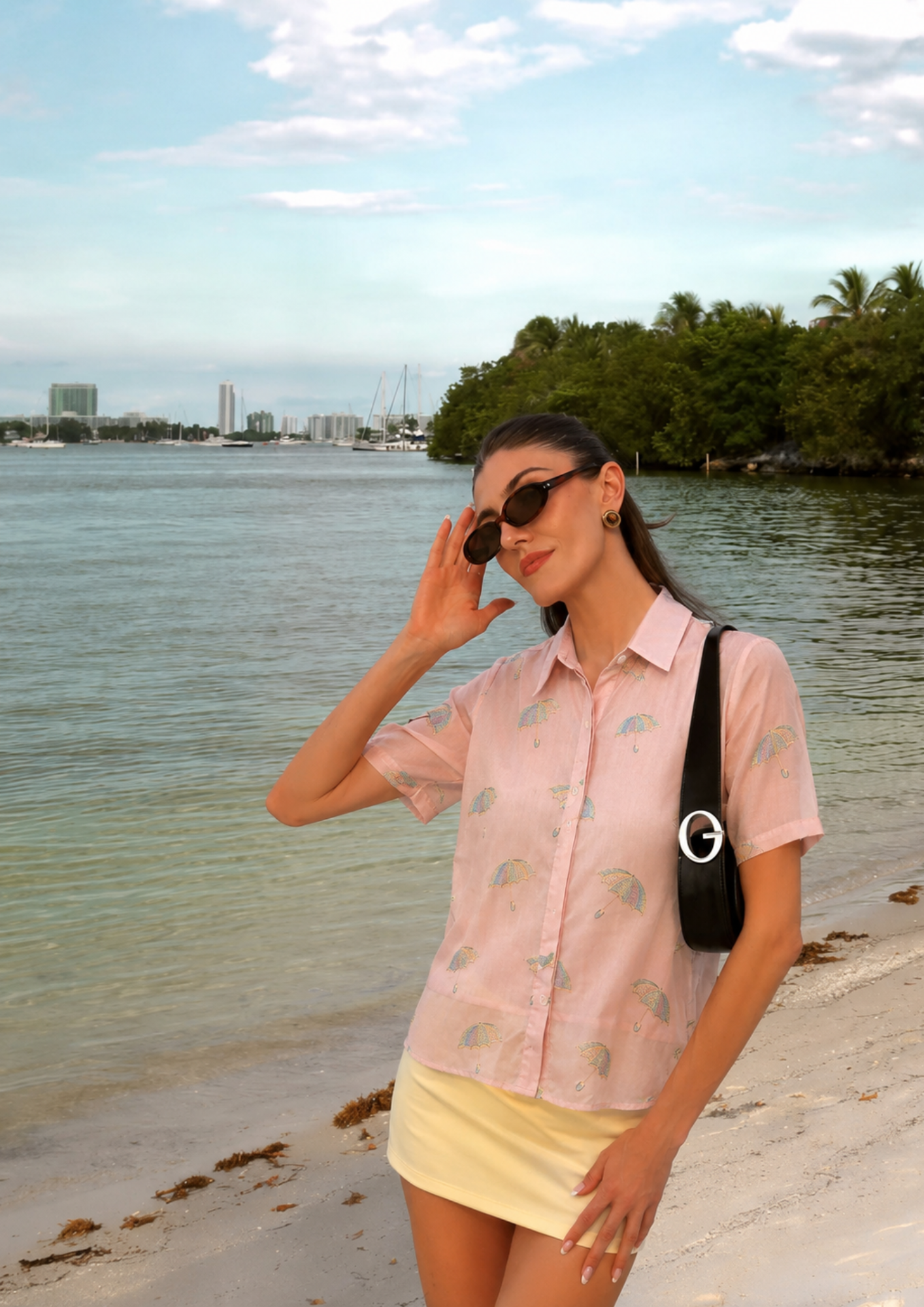Pink umbrella embroidered organza shirt with camisole   - 2819
