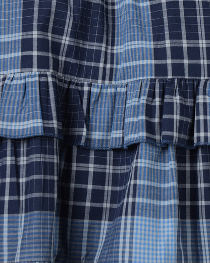 BLUE CHECKED RUFFLED TOP - 2986