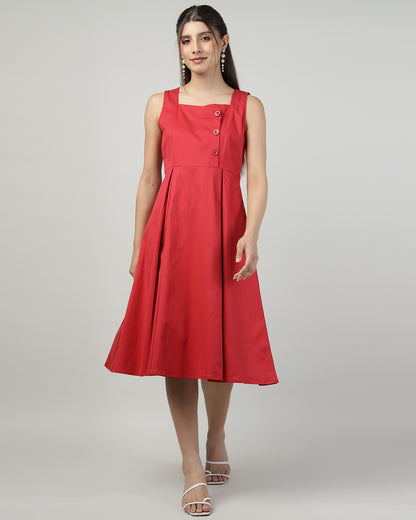 BUTTONED RED PINAFORE DRESS - 3005